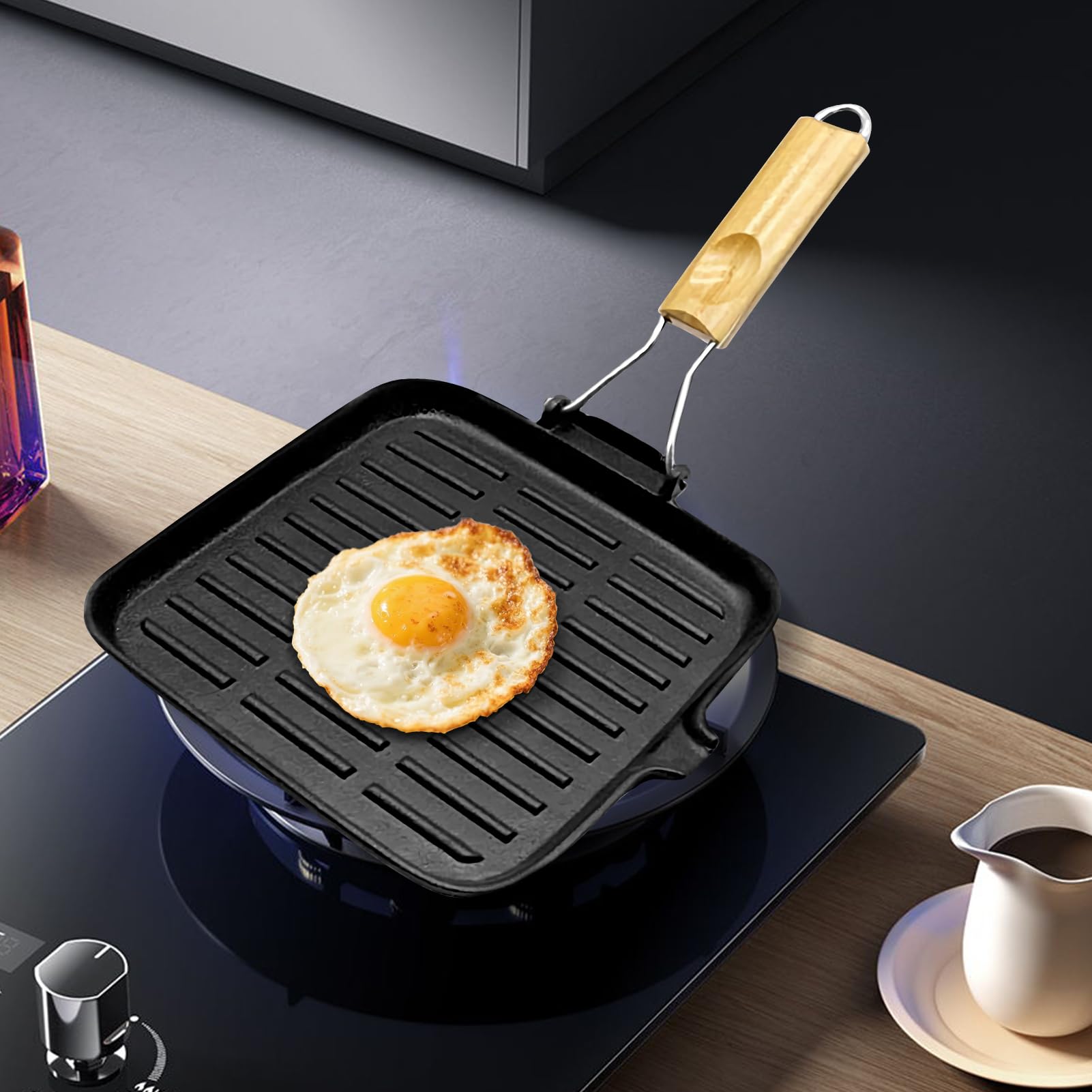 Patelnia Żeliwna Nieprzywierająca Składana Rączka Żaroodporna | Patelnia grillowa do kuchni Kemping, gotowanie na zewnątrz, smażenie, pieczenie, grillowanie, ognisko
