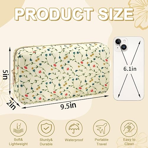 Miniatura 2 de Bolsa de maquillaje floral pequeña impermeable para bolso, bolsa de cosméticos de flores de nailon, bolsa de almacenamiento de artículos de tocador