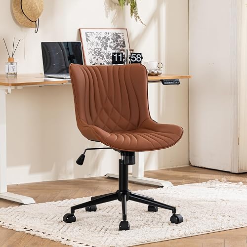 YOUTASTE Coffee Brown Office Chair Modern Armless Desk Chair with