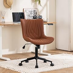 YOUTASTE Coffee Brown Office Chair Modern Armless Desk Chair with Wheels Adjustable Swivel Rocking Rolling Computer Study Chairs