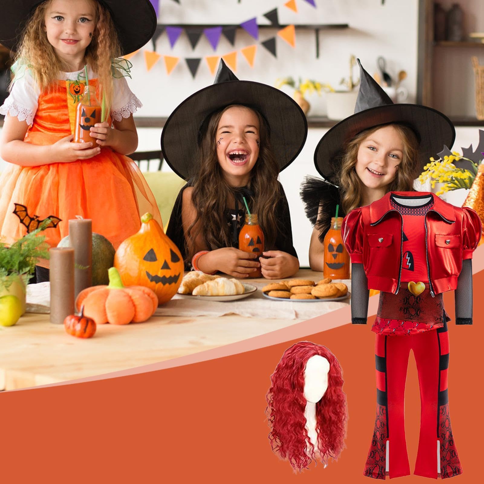 Kostium Cosplay Halloweenowa Koszula Spodnie I Peruka Oraz Akcesoria | Zestaw Kostiumów Dziecięcych Z Peruką Dla Córki I Wnuczki Na Przyjęcie Urodzinowe Święta Oraz Występy