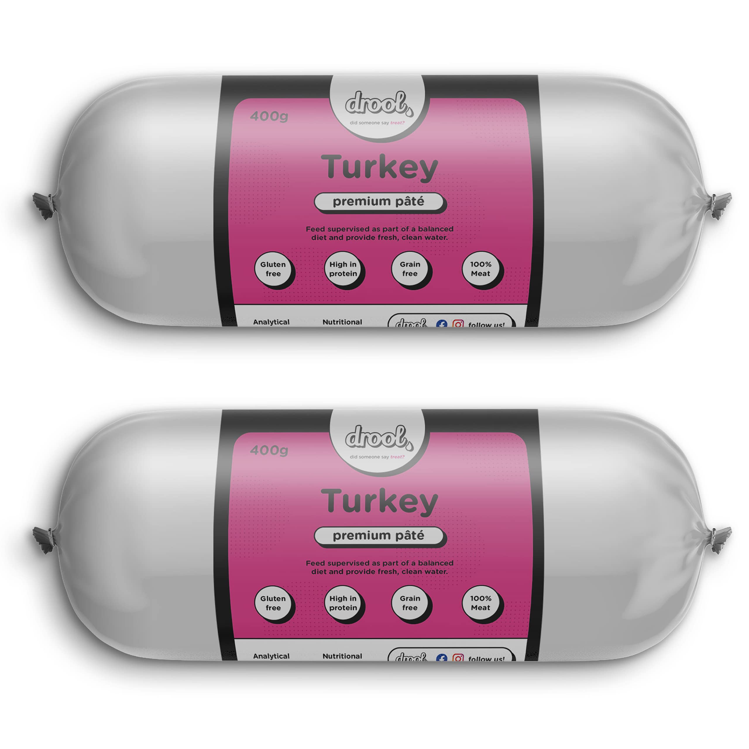 Drool Pet Products Dog Food | Twin Pack 2 x 400g Premium Pate Tube | Turkey