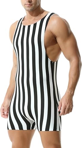 Miniatura 2 de QiaTi Leotardo de una pieza para hombre de lucha libre, deportivo, atlético, uniforme, entrenamiento, leotardo a rayas