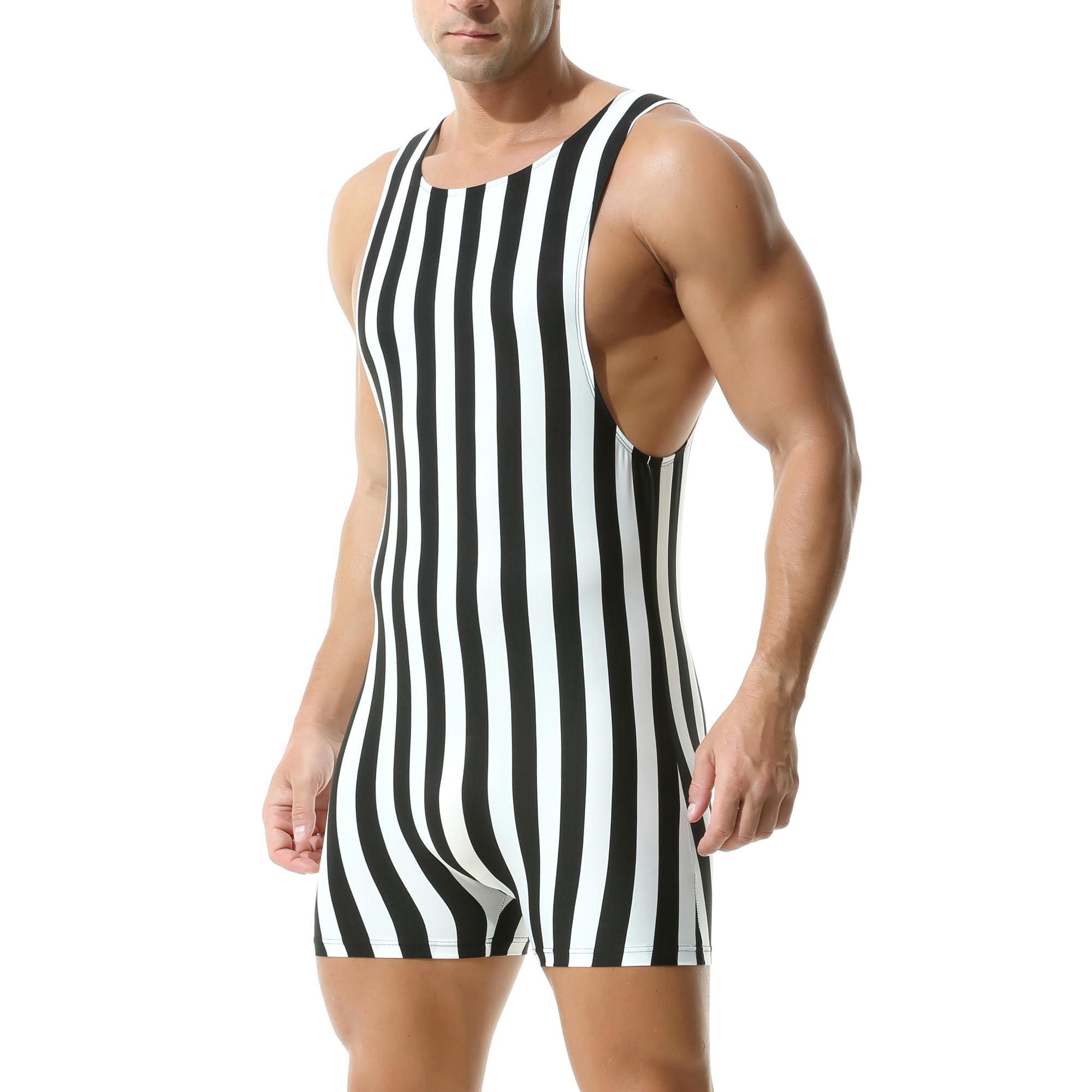 DTODWW Mens Striped Wrestling Singlet Bodysuit Men's Swimwear Bodysuits Stretchy Base Layers Leotard