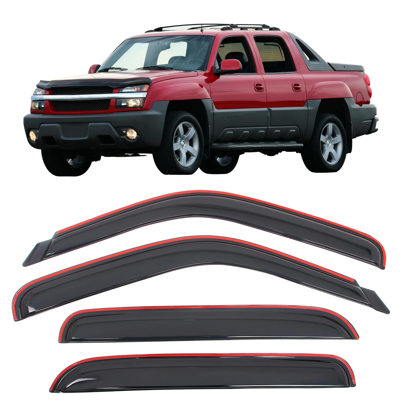 IKON MOTORSPORTS in Channel Window Visors Compatible with 2001-2006 Chevy Silverado & GMC Sierra Yukon XL 1500 2500 3500 Crew Cab, Acrylic Smoke/Tinted Rain Guards, Side Window Wind Deflectors 4PCS