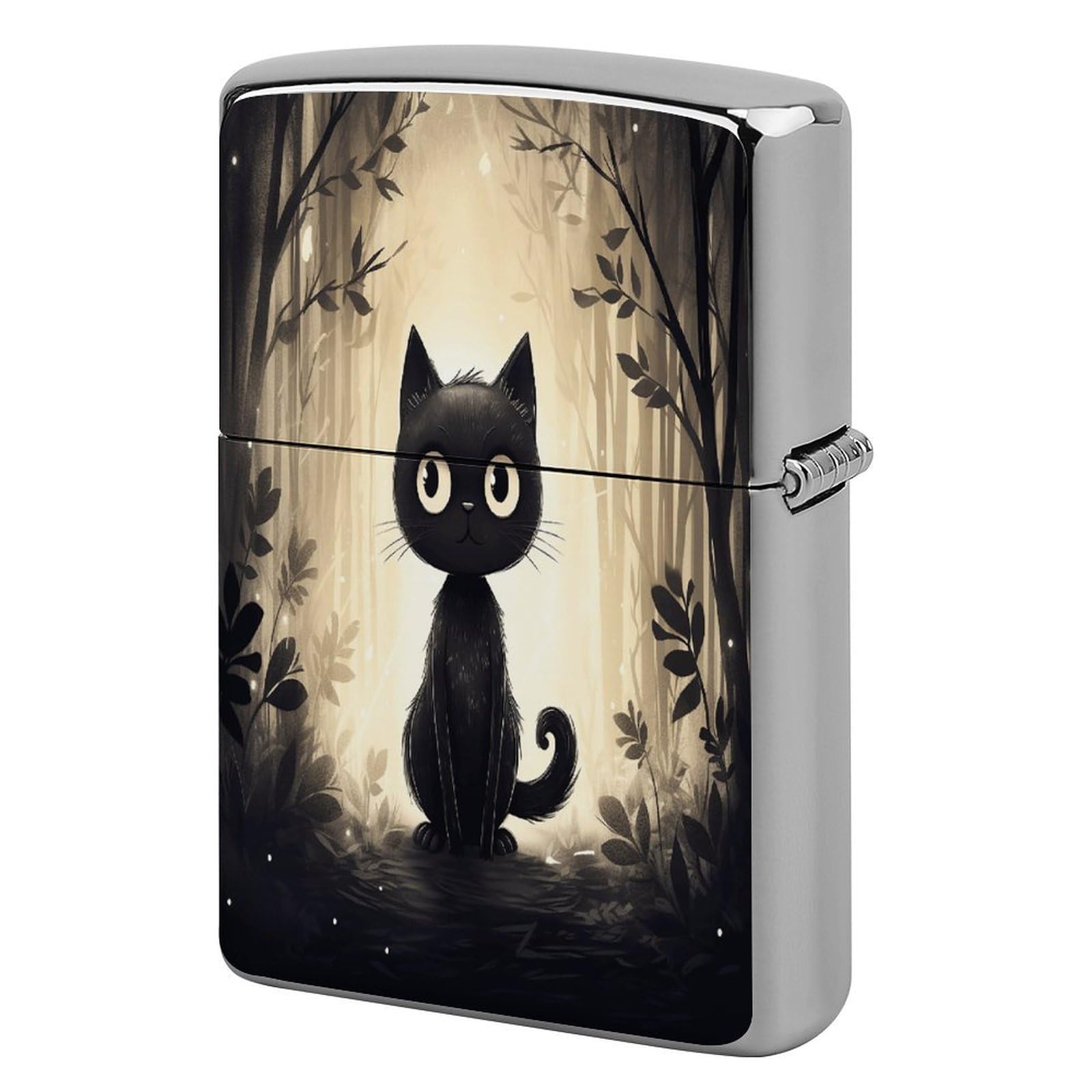 Btcowzrv Style Hand Drawn Black Cat Metal Lighter Case Sleeve Cover Holder