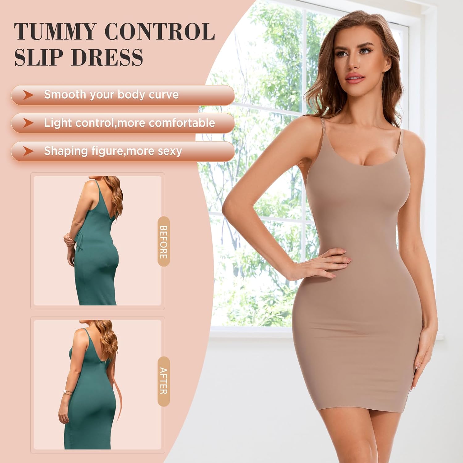 Shapewear Slip Dress for Women Under Dress Full Slip Tummy Control Dress Slips Seamless Body Shaper Cami - Image 4