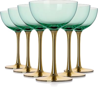 Green Martini Glasses Set of 6 Green Cocktail Glasses|Colored Coupe Glasses Set for Espresso,Martini,Champagne