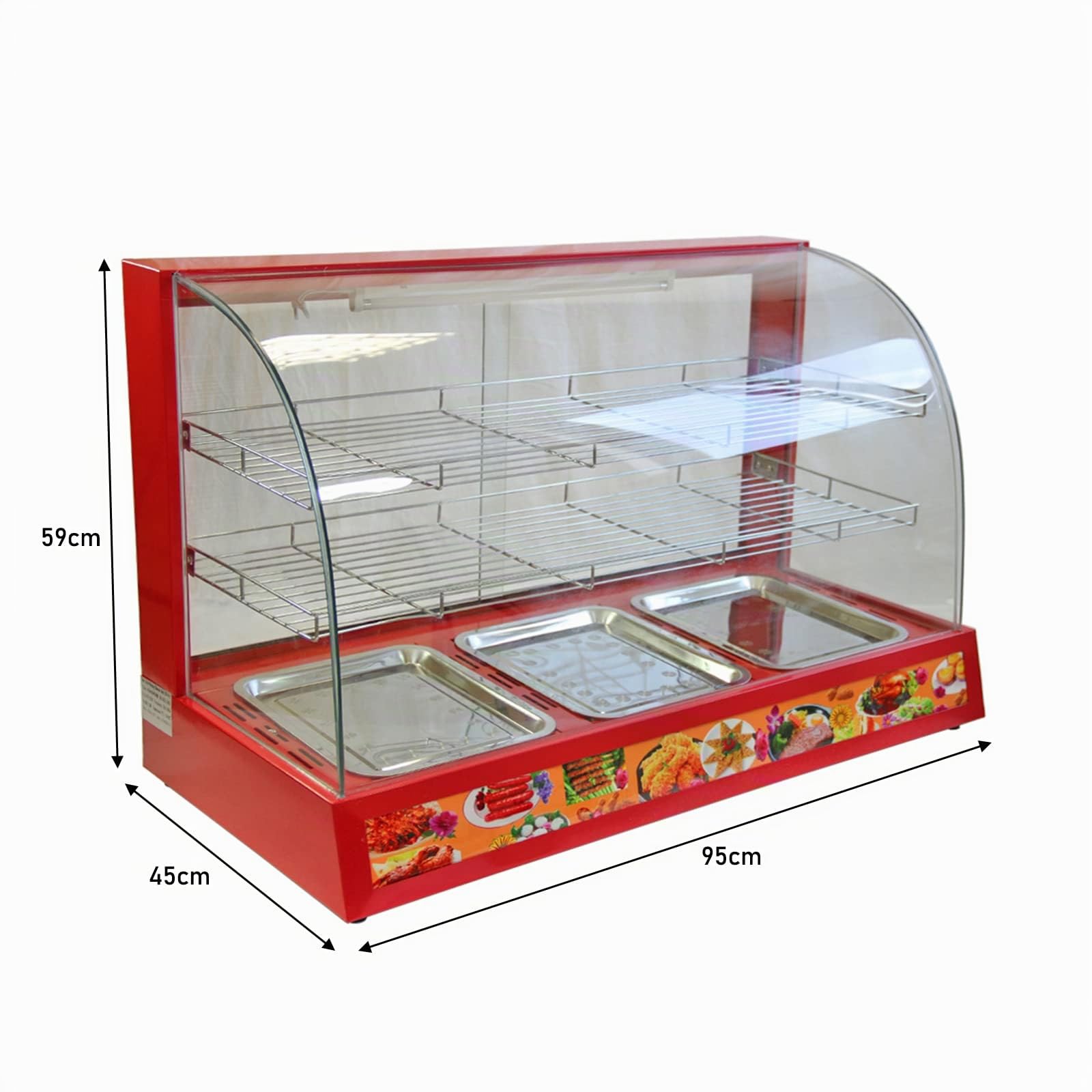 Vitrina Calienta Comida Eléctrica 90cm con 3 Bandejas Acero INOX,Luz Interna+2 Puertas Corredizas 220V 1200W Calentador Comida Buffet 24 Meses Garantía Eléctrica para Cocinas Bares Restaurantes