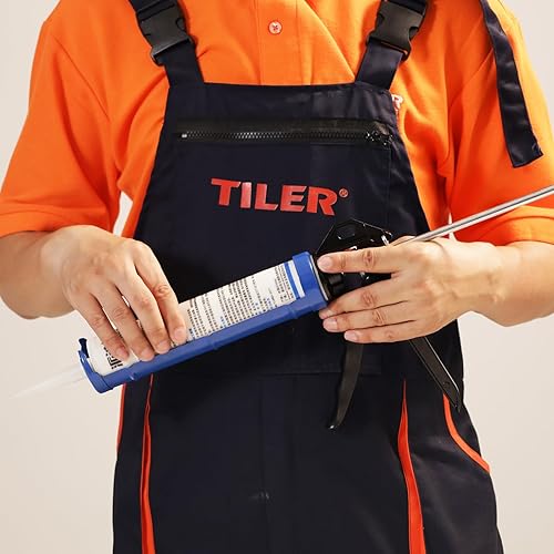Miniatura 6 de TILER Pistola de calafateo de 9 pulgadas con herramientas de calafateo, pistola de silicona sin goteo con agarre cómodo para todos los calafateos,