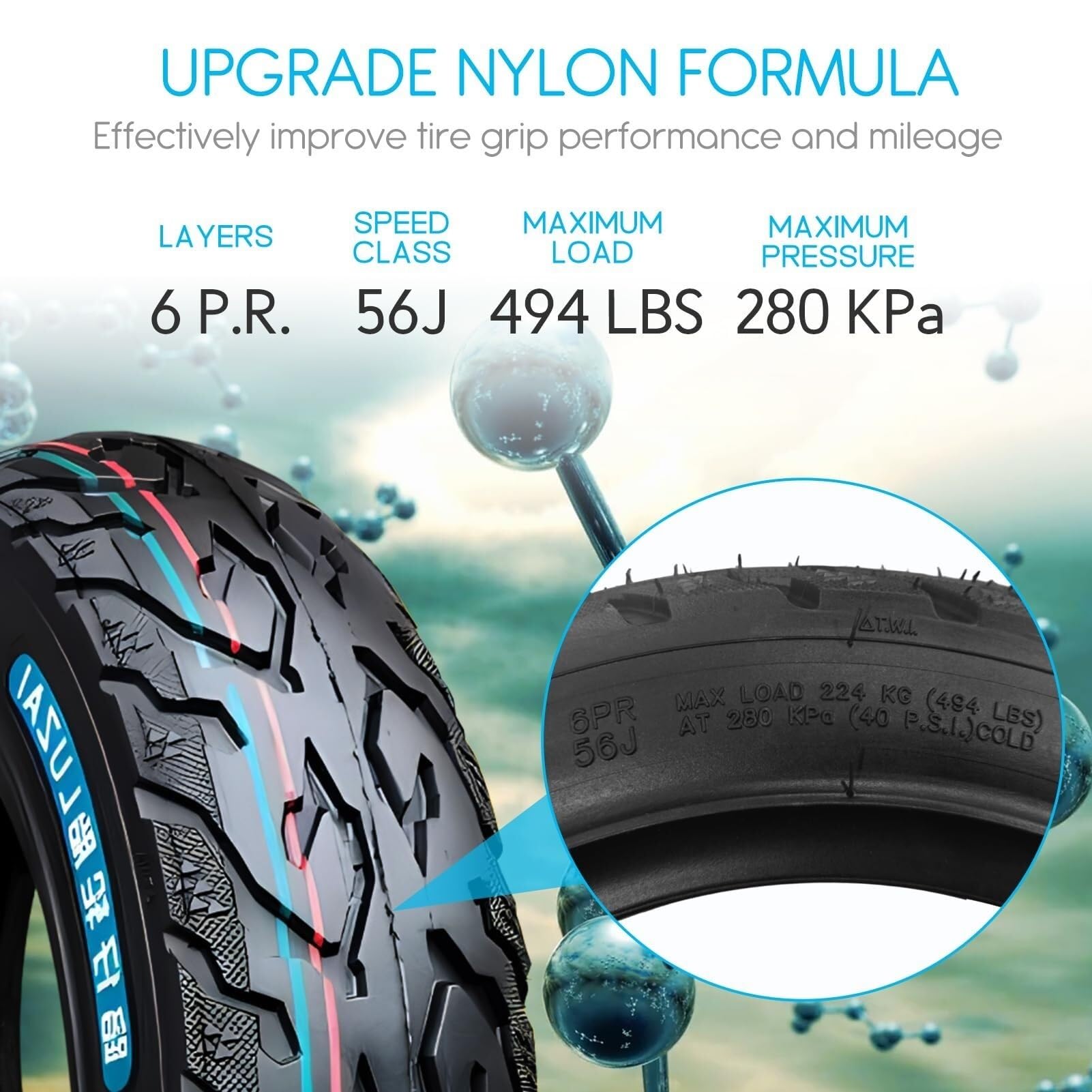 3,50-10/6PR, 56J, 280 kPa Opony do Skutera Elektrycznego, 3,50-10 Opony Off-Road, 3,50-10 Stałe Opony, Wzmocnione i Trwałe Kompatybilna z Rurką Wewnętrzną
