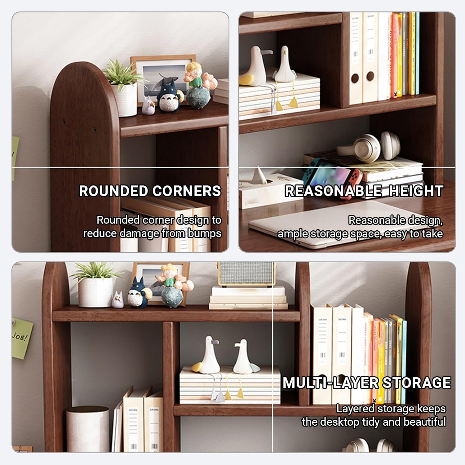 Computer 2-Tier Desktop Bookshelf,Wooden Office Storage Rack,Open Desktop Storage Shelf for Dorm,Dorm Desk Hutch,Display Rack for Computer Desk, Dressing Tabletop,Easy to Install