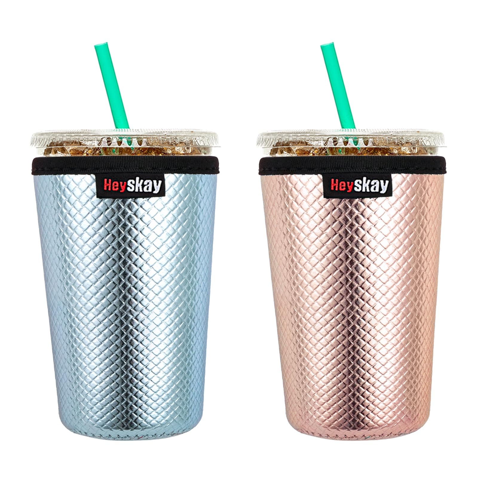 HEYSKAY Insulated Coffee Cup Sleeves Reusable Neoprene Iced Coffee Sleeve Hot Cold Drinks Beverages Cooler sleeve for Coffee Cups and More (Rose/Blue,