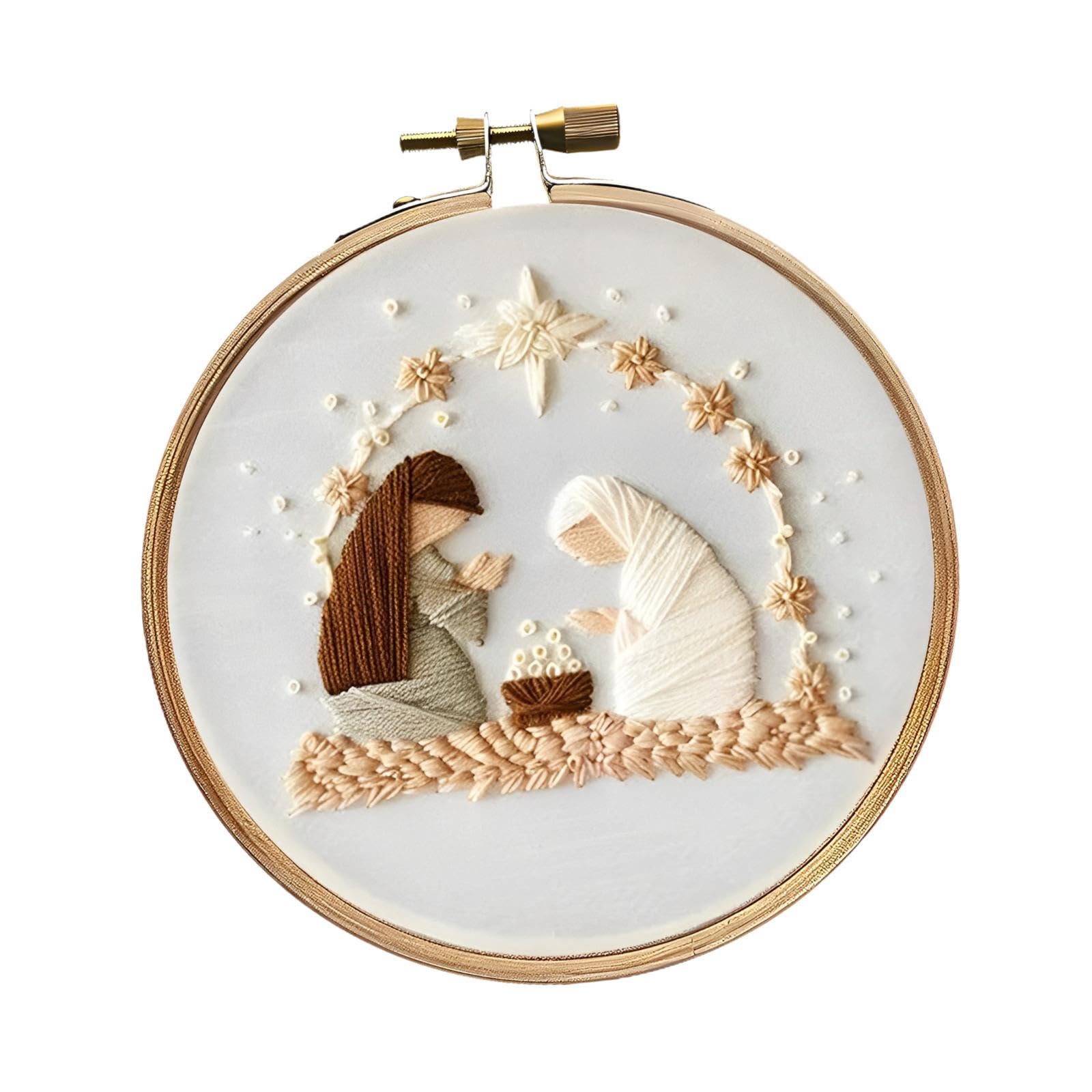 KBOLAE Christmas Embroidery Starter Kit Decorative Painting Cross Stitch for Adults Nativity, 20cm