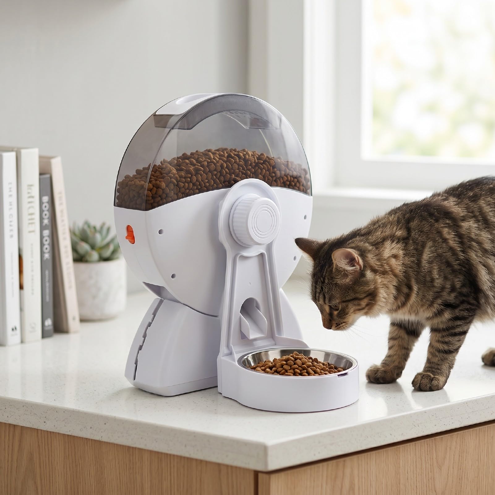 banapoy Comedero Automático Gatos, Dispensador Comida Seca | Temporizado, Control Remoto, Programable Inteligente 2L, Sin Obstrucciones, 2 Fuentes Alimentación, para Gatos Perros