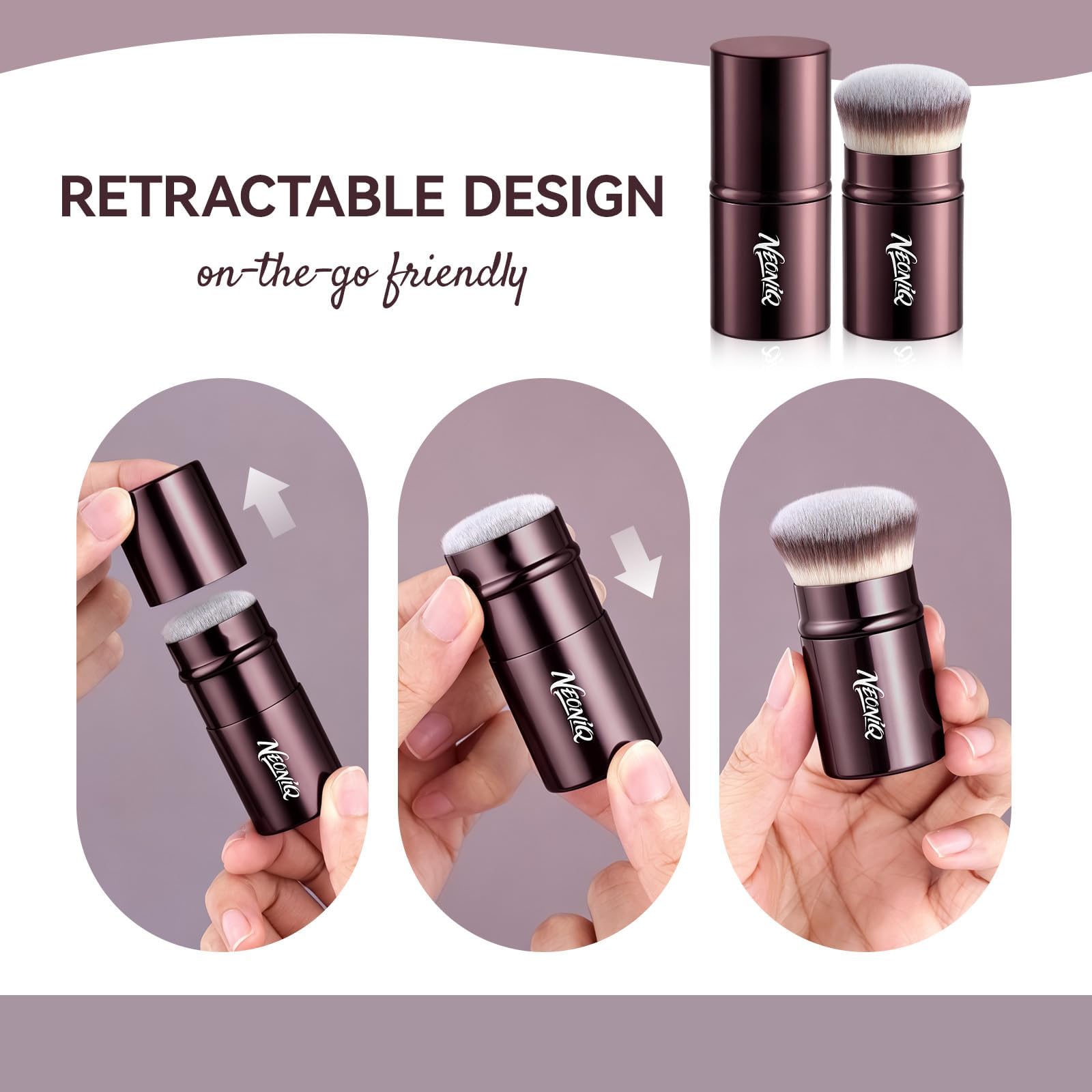 Kabuki Foundation-Pinsel-Set, Reisegröße, Make-up-Pinsel mit Konturpinsel, tragbarer Concealer und Foundation-Pinsel für Flüssigkeit/Creme/Puder, vegan und tierversuchsfrei, Braun, 3-teilig