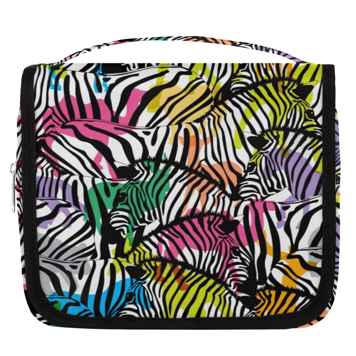 Bolsa de aseo de viaje colorida con estampado de cebra, bolsa de lavado unisex para colgar artículos de tocador cosméticos, multicolor, Talla única