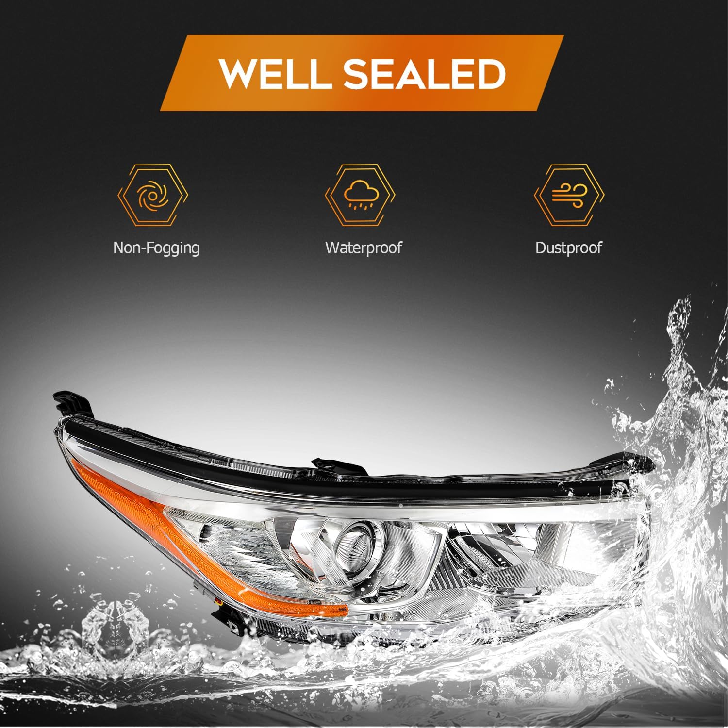 Headlight Assembly Fit with 2014-2016 for Toyota Highlander Chrome Housing Clear Lens Left Side 81170-0E180 81130-0E180