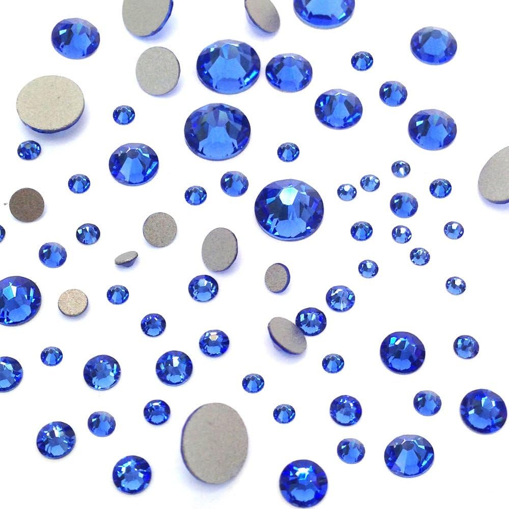 SAPPHIRE (206) blue 144 pcs Swarovski 2058/2088 Crystal Flatbacks blue rhinestones nail art mixed with Sizes ss5, ss7, ss9, ss12, ss16, ss20, ss30