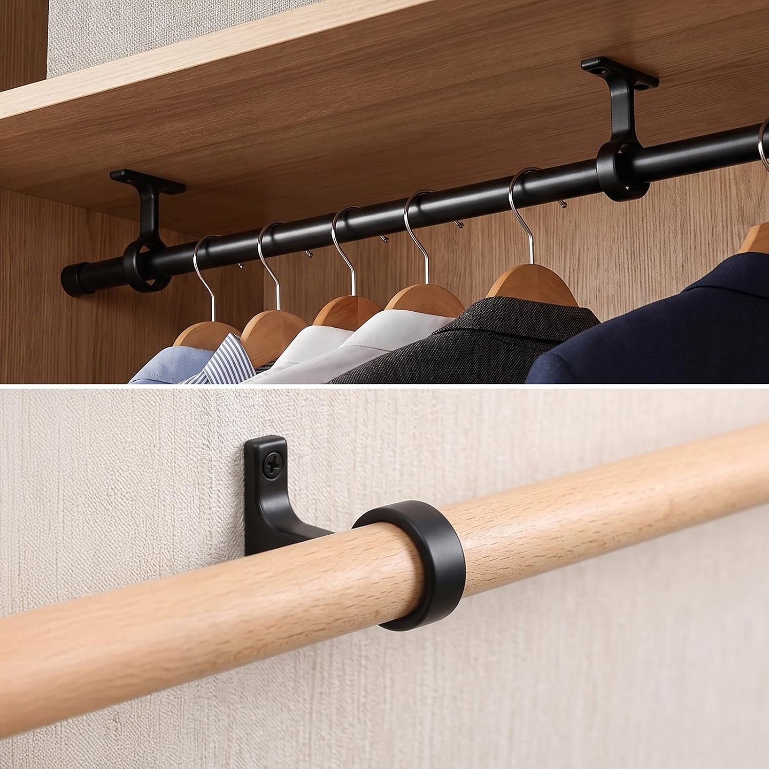 Sibba 2Pcs Closet Rod Bracket, 1 5/16 Inch Round Closet Rod Support Ceiling