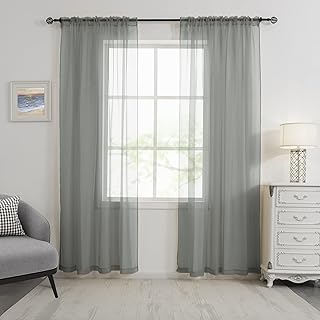 HUTO Sage Grey Sheer Window Curtains 108 Inches Long for Bedroom Girls Rod Pocket Window Sheer Panels Drapes 2 Panels Curtains for Living Room Canopy Bed Nursery - Buy now