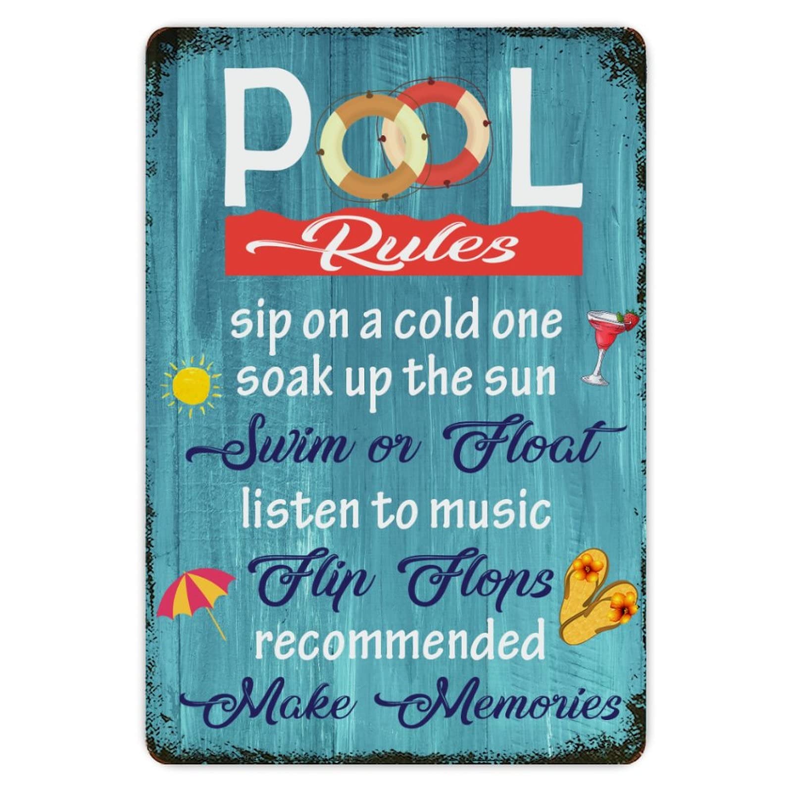 Pool Rules Aluminum Sign 8x12 inch Vintage Metal Tin Sign Home Decor for Club Bar Garden Kitchen Restaurant