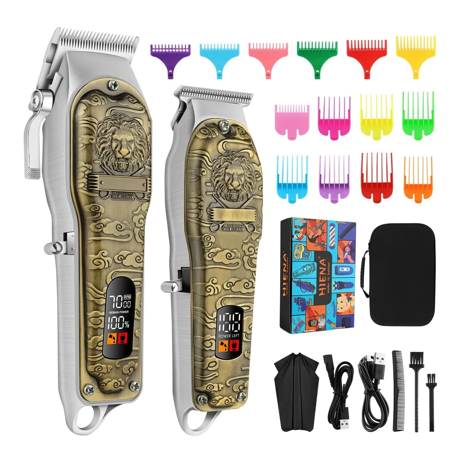 Rasoi HIENA HYN-I012 - Set di tagliacapelli elettrico professionale per uomo, regolabile, per barba e capelli da barbiere elettrico, confezione regalo