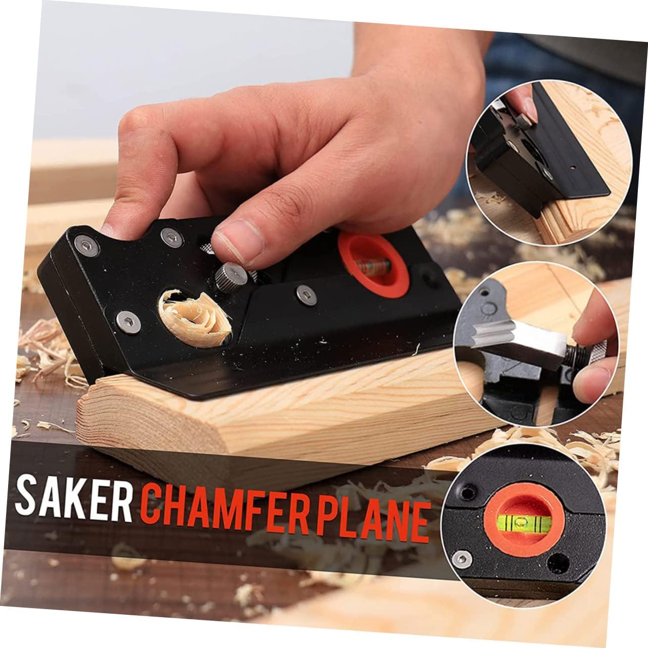 Mikikit 1Set Woodworking Chamfer Plane with Replaceable Blades and Gradienter Manual Hand Planing Tool for Precision Trimming and Planing for DIY Enthusiasts and Professionals