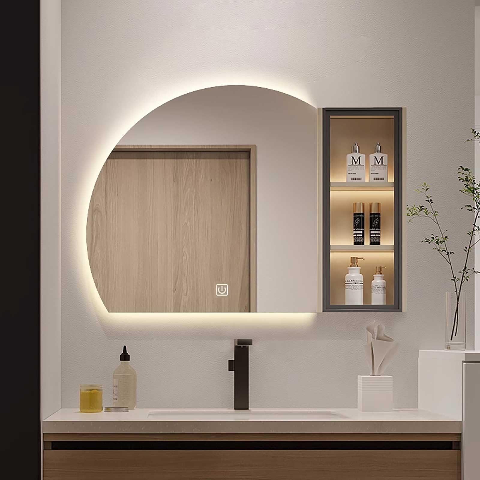 SXFSDOU HD Bathroom Mirror Set with Storage Cabinet Illuminated Wall-Mounted Mirrors for Guest WC Dressing Room Living (70cm/28in)