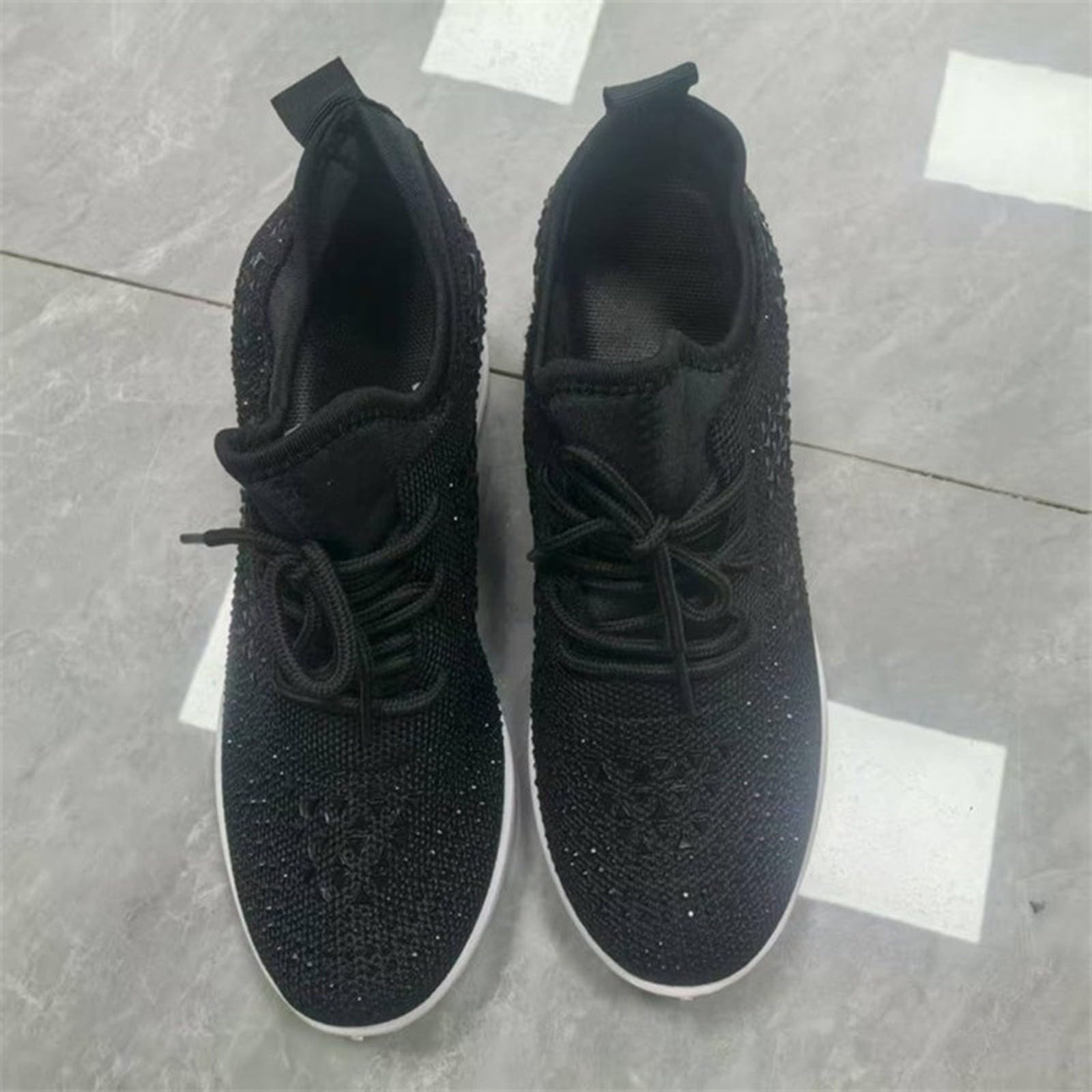 Scarpe da ginnastica da donna con plateau impreziosite con strass e maglia traspirante per abiti casual alla moda, Nero , 39.5 EU