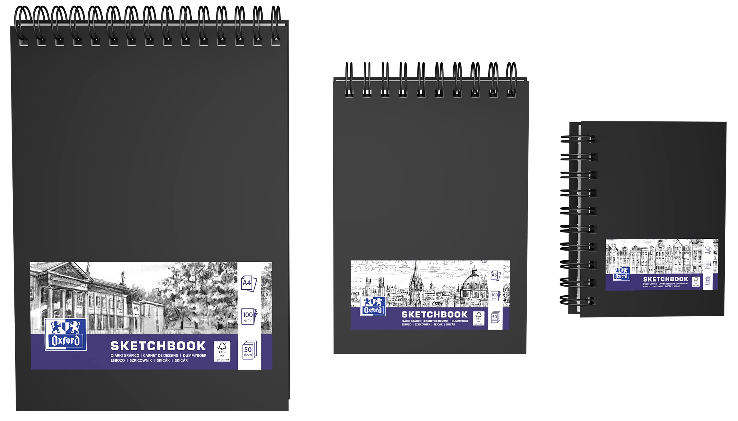 Oxford Sketch Pad A6 Hard Cover with Spiral Bound 160 Pages 100 g Paper Black Pack of 1 - Image 3