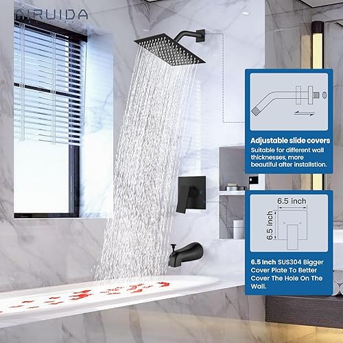 Miniatura 3 de Airuida Juego de grifo de ducha con cabezal de ducha cuadrado de lluvia de 8 pulgadas y boquilla de bañera, kit de grifo de bañera, juego completo