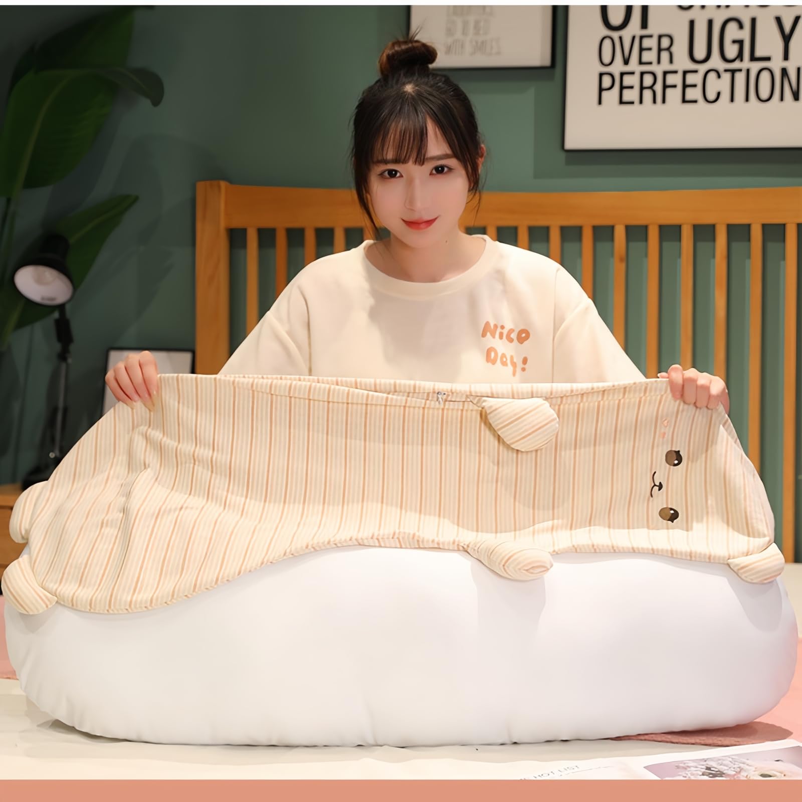 Langes Körperkissen, weiche Nackenrolle, Ganzkörperunterstützung, Tierform, gefüllte Plüschtiere für Seitenschläfer, Schlafen, Schwangerschaft, Bett, Entspannung (Aligator, 120 cm)