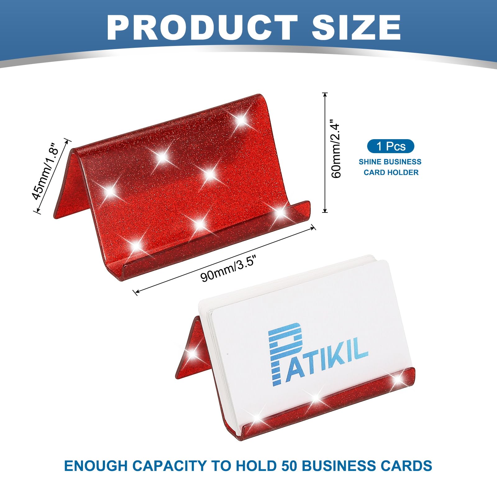 PATIKIL Business Card Holder for Desk Acrylic Business Card Holders Shine Card Stand Organizer Cards Display for Office Exhibition Red - Image 2