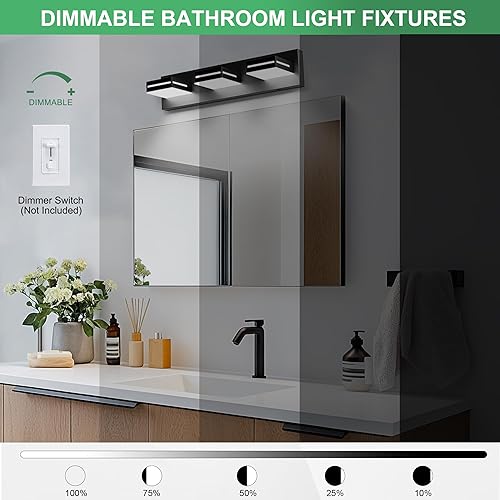 Miniatura 4 de Sailstar Lámpara LED moderna para tocador de baño, 5CCT 24W 3 luces de baño sobre espejo, luces de tocador acrílicas regulables con cabezales