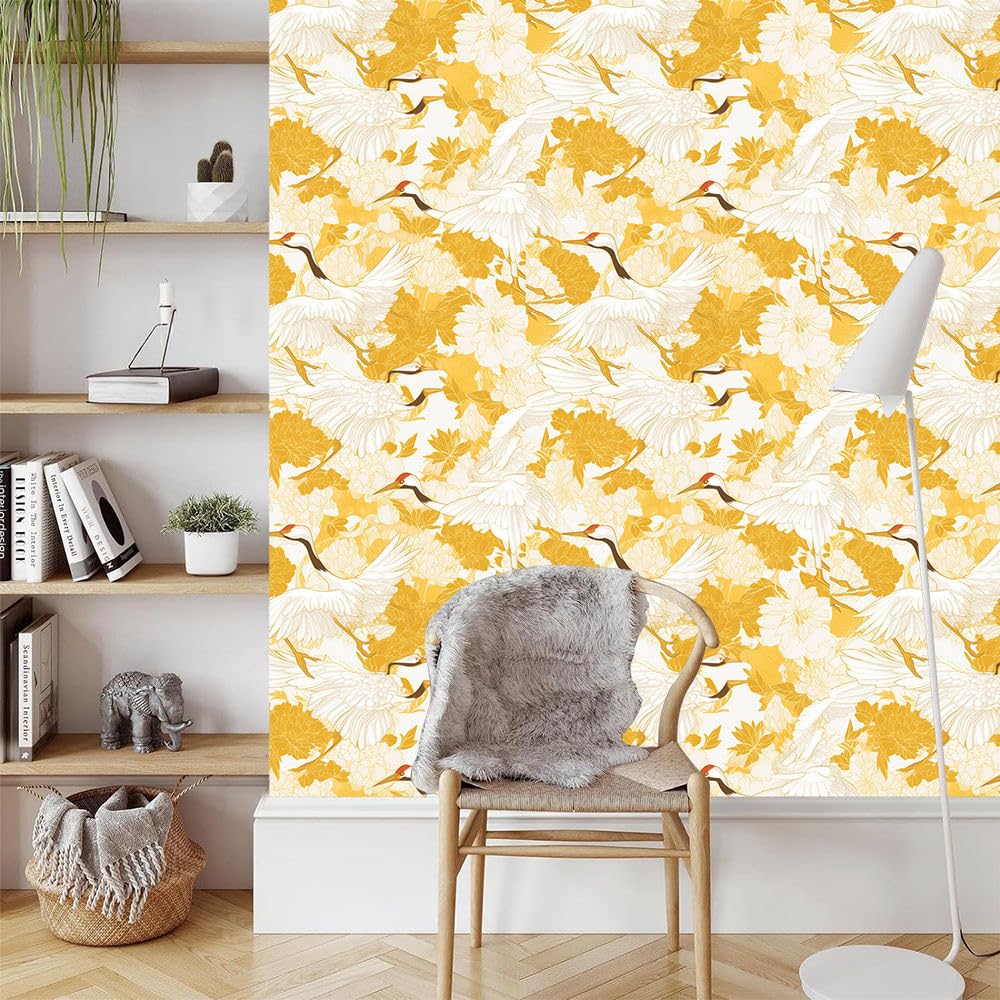 Papel pintado autoadhesivo Flores vintage doradas y blancasGrulla peonía retro Papel tapiz adhesivo papel de contacto papel de pared papel de pared fácil de despegar para mesita de noche cajón gabin
