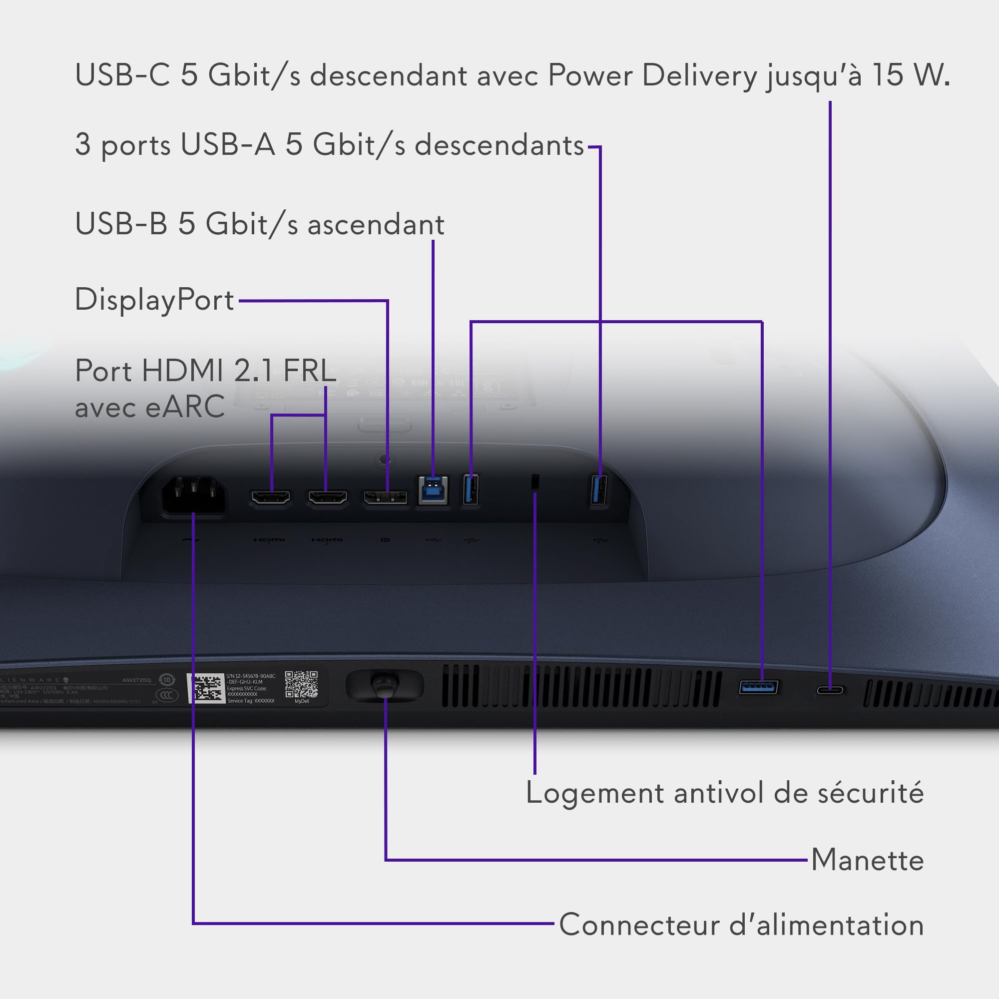 Alienware 27 4K QD-OLED Moniteur Gaming AW2725Q, 240Hz, 0,03ms, G-Sync | 0.03ms, NVIDIA G-SYNC Compatible, AMD FreeSync Premium Pro, HDR True Black 400, Dolby Vision, USB-C, Garantie 3 ans