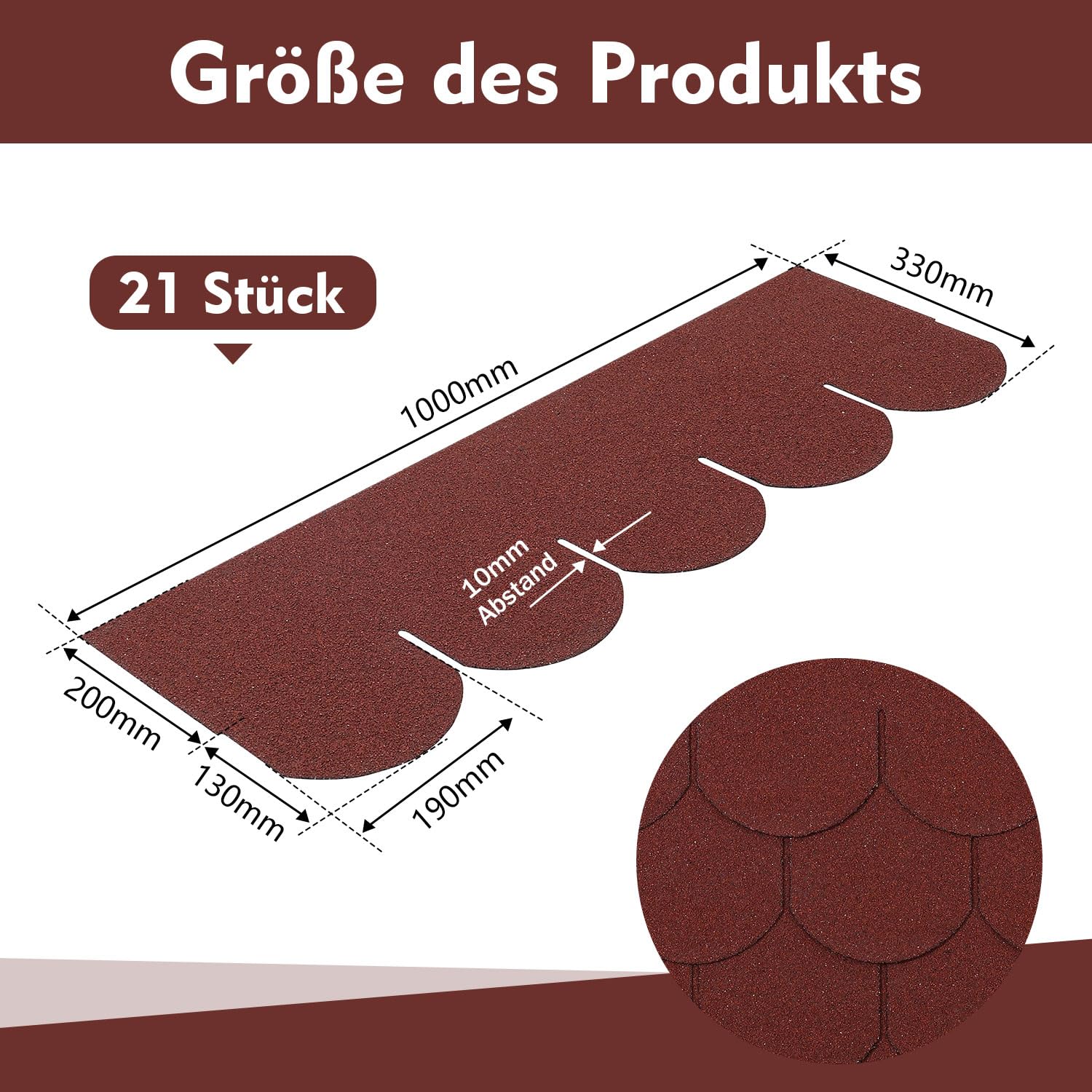 Bitumen Dachschindeln, 3 m², 21 Stück Dachschindeln für Gartenhaus und Carport, Bitumen (Rot, Fischschuppenmuster)