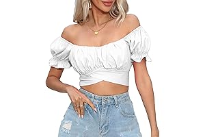 White Crop Blouse: Chic Ruffle Trim for Women