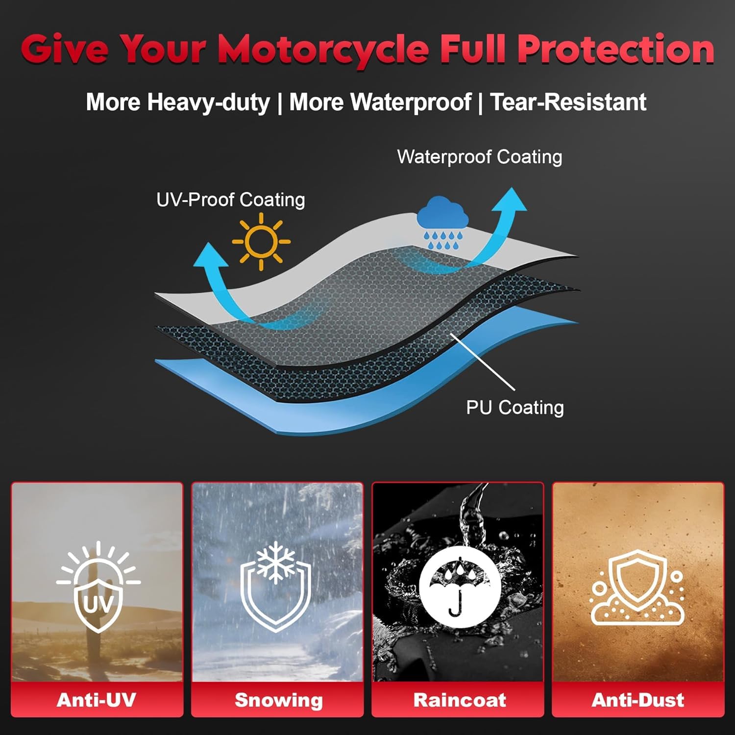 Zettum Motorrad Abdeckplane 206 cm – 600D PU wasserdichte Motorradabdeckung | Mit Reflektoren, Wasserdichte & Winterfeste Motorradeschutz mit Schlossöffnung, für Moped Roller Motor Enduro/Straßen