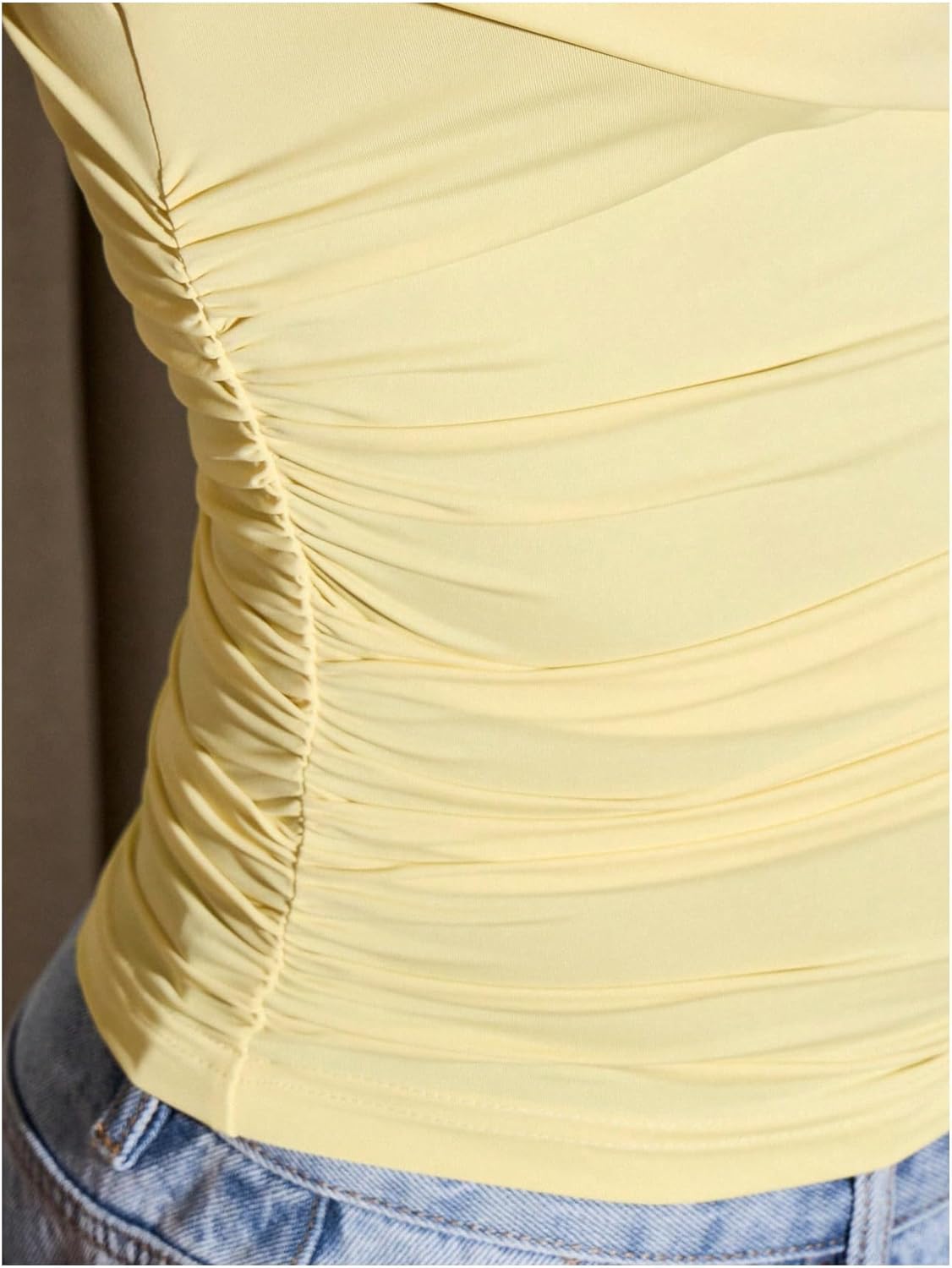 Milumia Women's Asymmetrical Crop Top Y2K Off The Shoulder Ruched Sleeveless Going Out Tops - Image 5