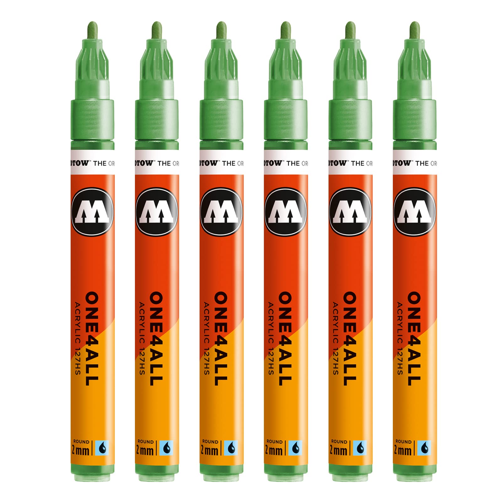 Molotow One4All 127HS Acrylic Marker (2.0 mm Line Width, High Coverage and Permanent, UV-Resistant, for Almost All Surfaces) Pack of 6 Colour 226 Metallic Green