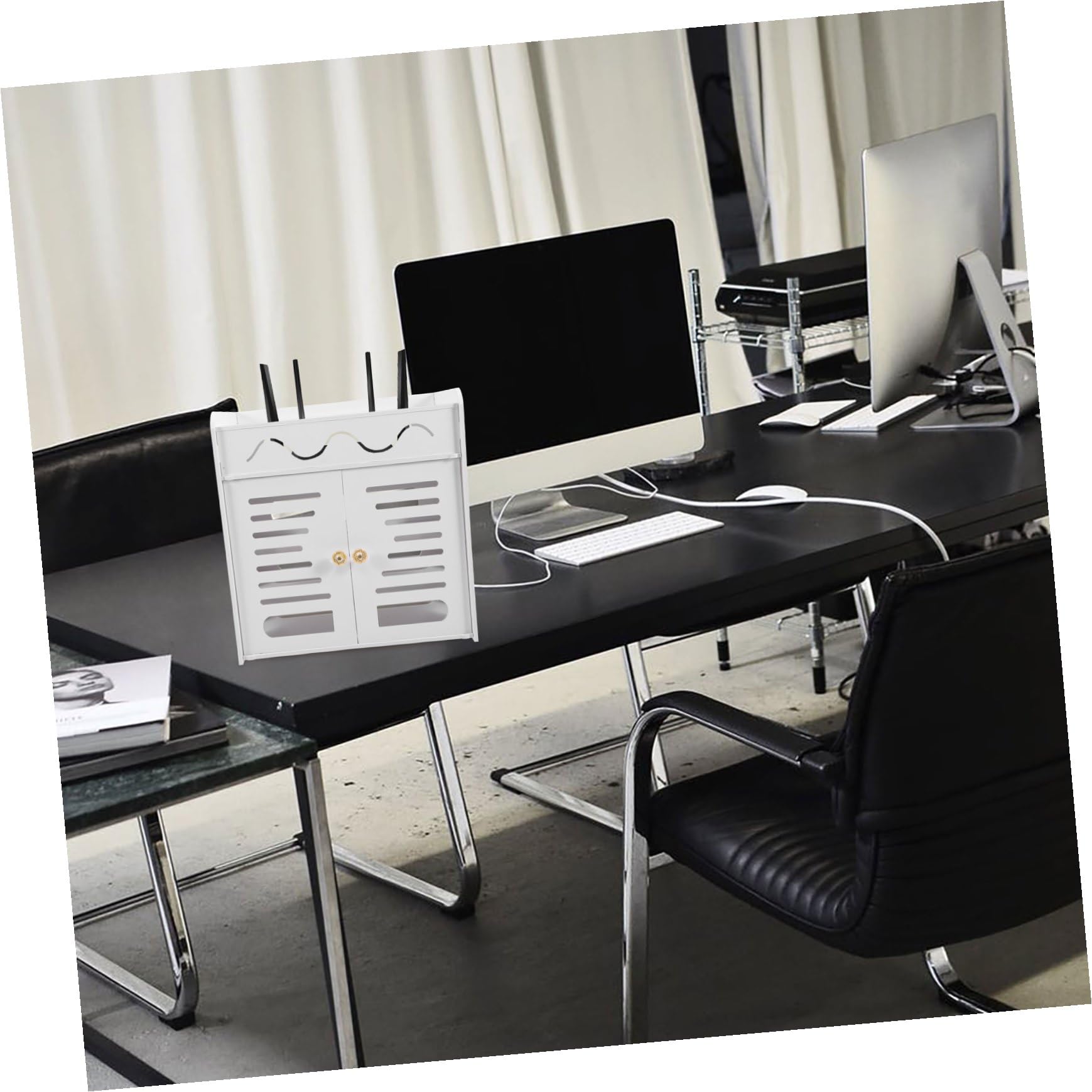 Healvian Scatola di Archiviazione per Router a 4 Strati Doppia Porta, Organizer per Cavi in Pvc Resistente al Calore, Design Compatto per Casa e Ufficio