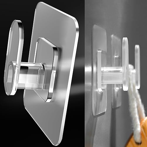 DELITON Paquete de 10 bonitos ganchos adhesivos de almacenamiento transparentes, se adhieren en la pared para toallas, batas, abrigos