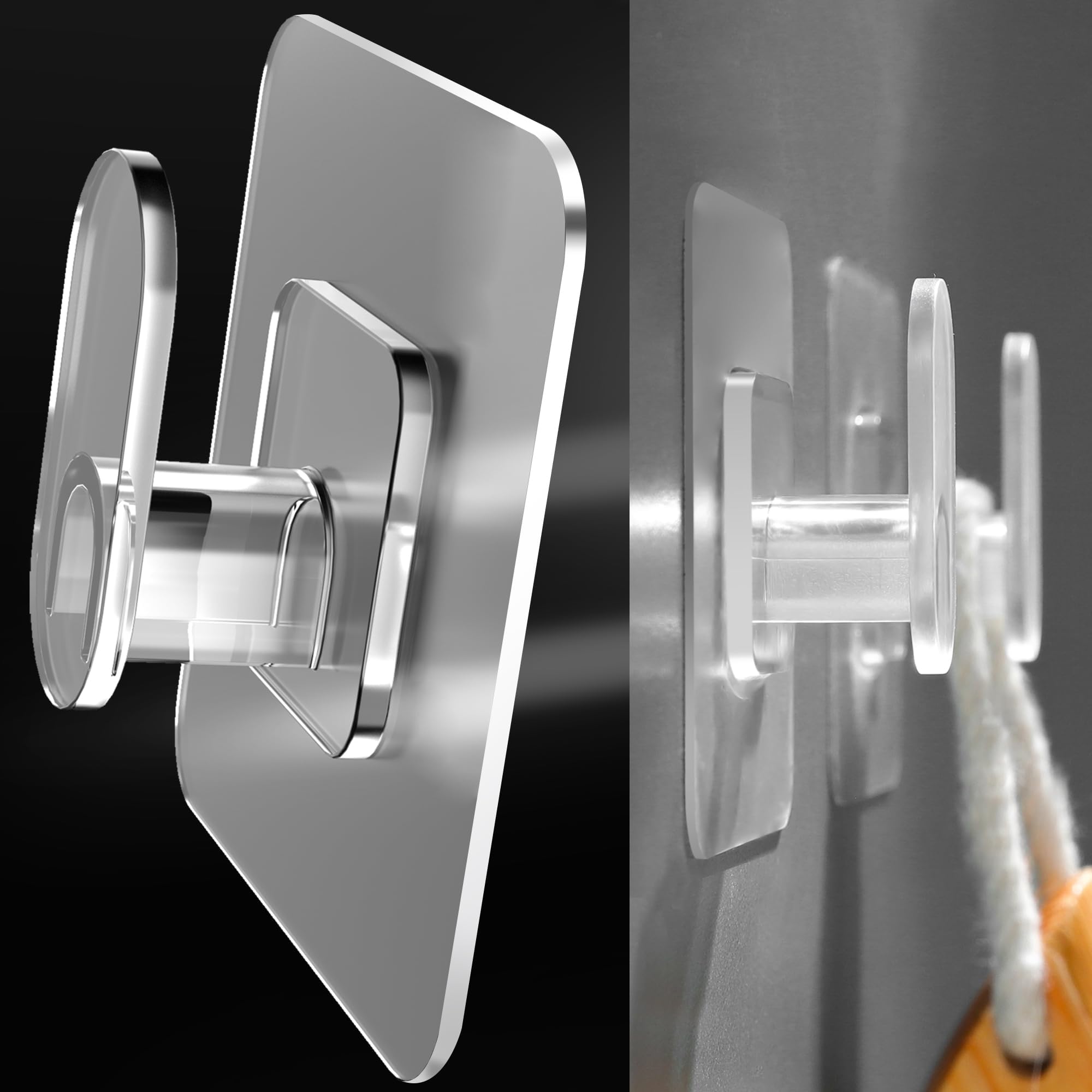 DELITON Clear Cute Storage Hooks, 10 Pack, Adhesion - Transparent Hanger Hook Stick on Wall for Bathroom Towel & Hanging Robe, Coat