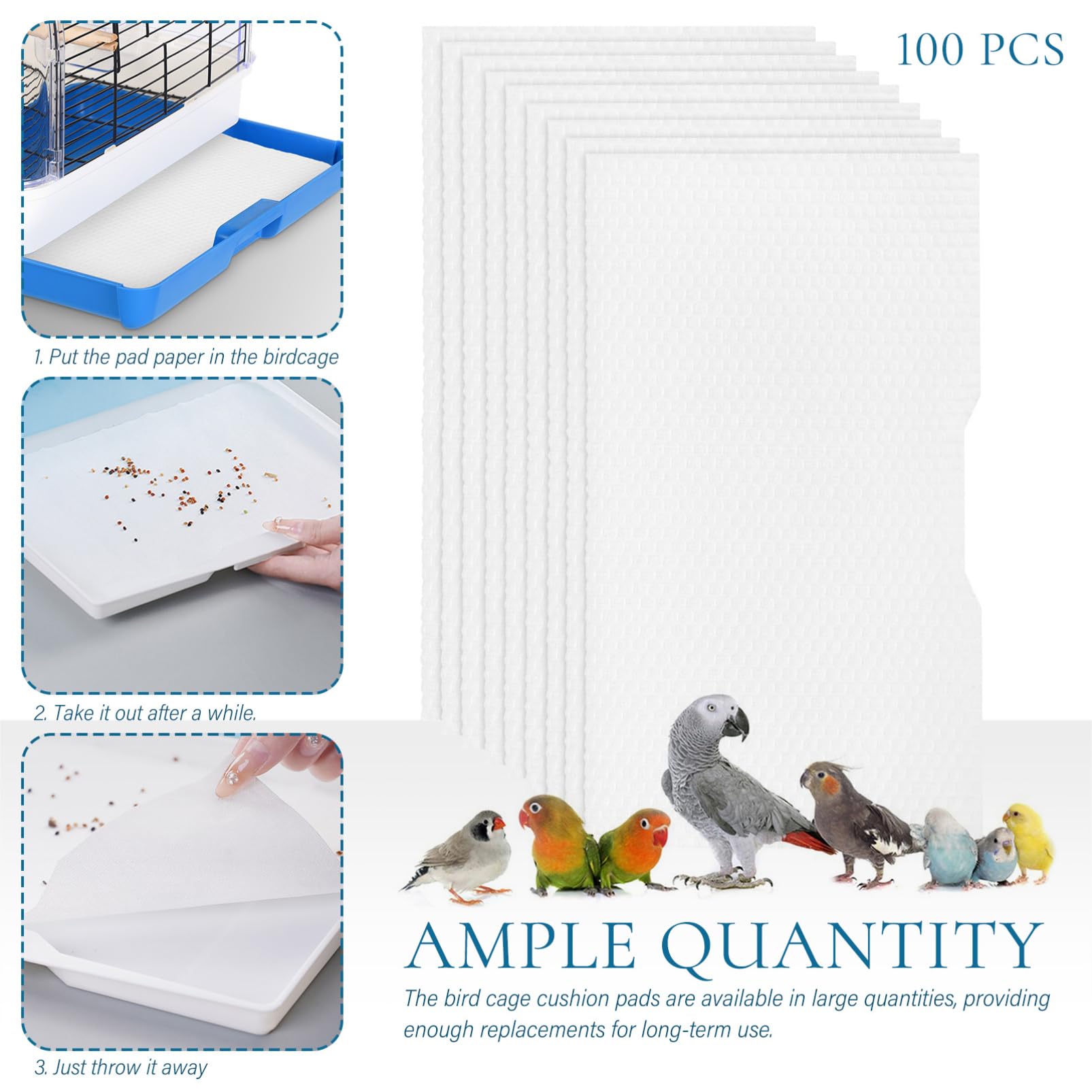 ibasenice Papier pour Doublure de Cage à Oiseaux Jetable, Tapis Absorbant en Papier Robuste, Taille Moyenne 26x18,5 Cm, Usage pour Cages Carrées, Accessoire Pratique pour Entretien