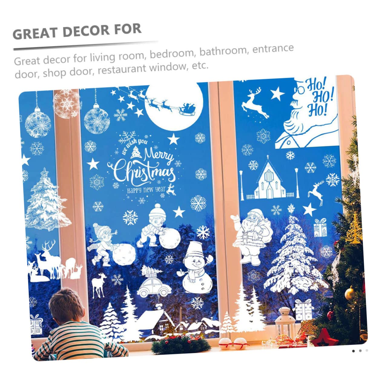 PRETYZOOM 45 Blatt Weihnachtsaufkleber Schneeflocke Wandtattoo abnehmbare Wandaufkleber weihnachtsdeko Weihnachtssticker Wasserfeste Aufkleber Dekoration für Weihnachtsfeiern Fenster Zubehör