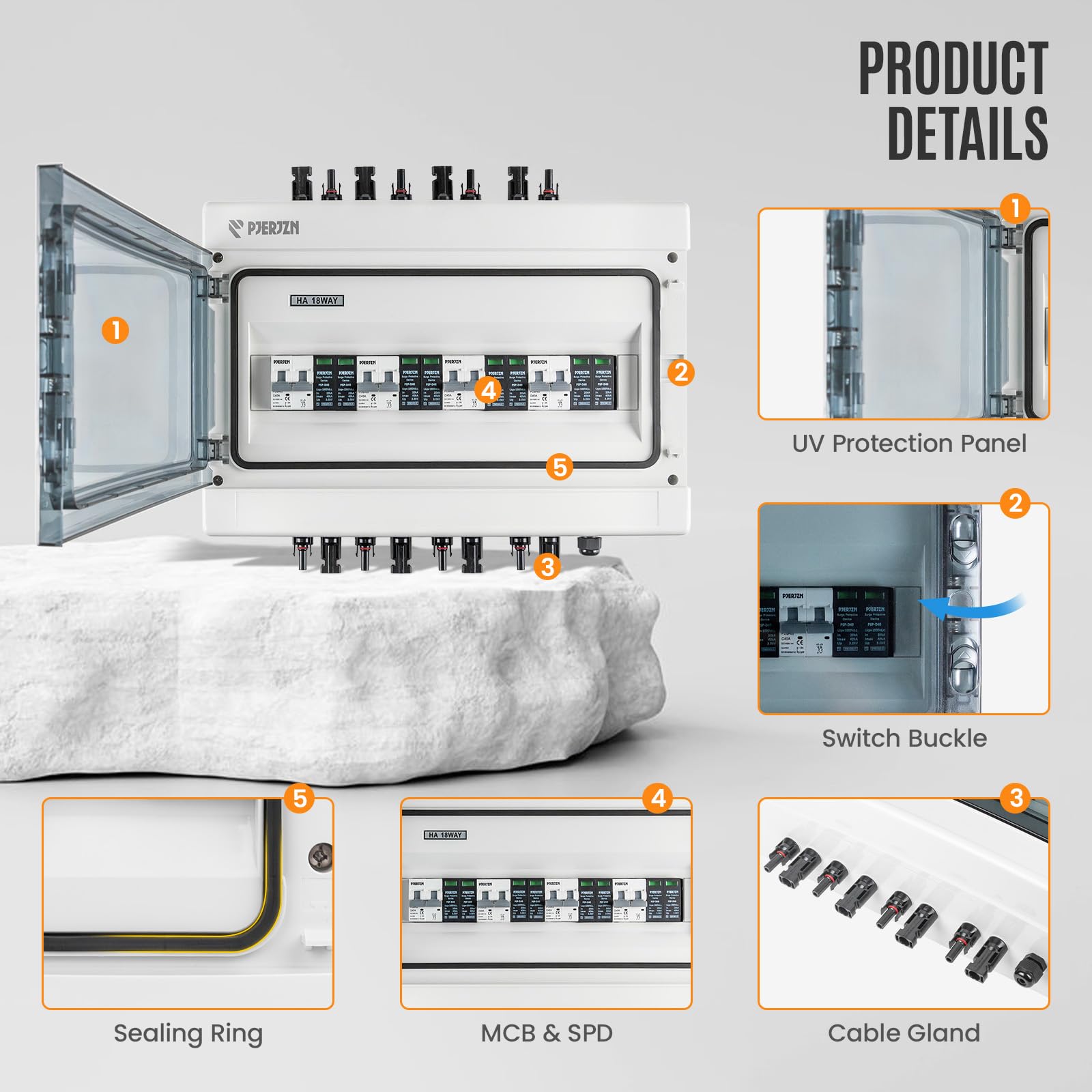 Caja combinadora solar de 4 en 4 salidas de 40 A con protector de sobretensión, caja combinadora fotovoltaica, caja impermeable para caravana, techo, sistemas fuera de la red, sistema de panel