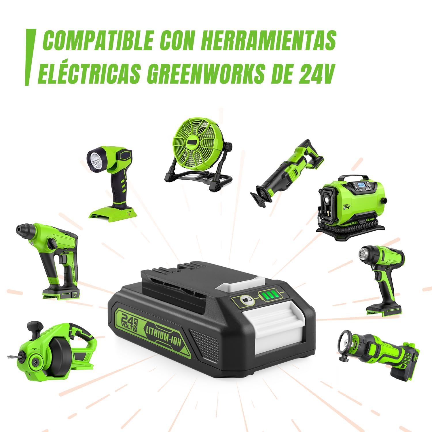 Paquete de 2 baterías de 24 V y 3,0 Ah para Greenworks G24B2 y G24B4 | Batería compatible Greenworks G24B2 G24B4, cargador G24X2UC2