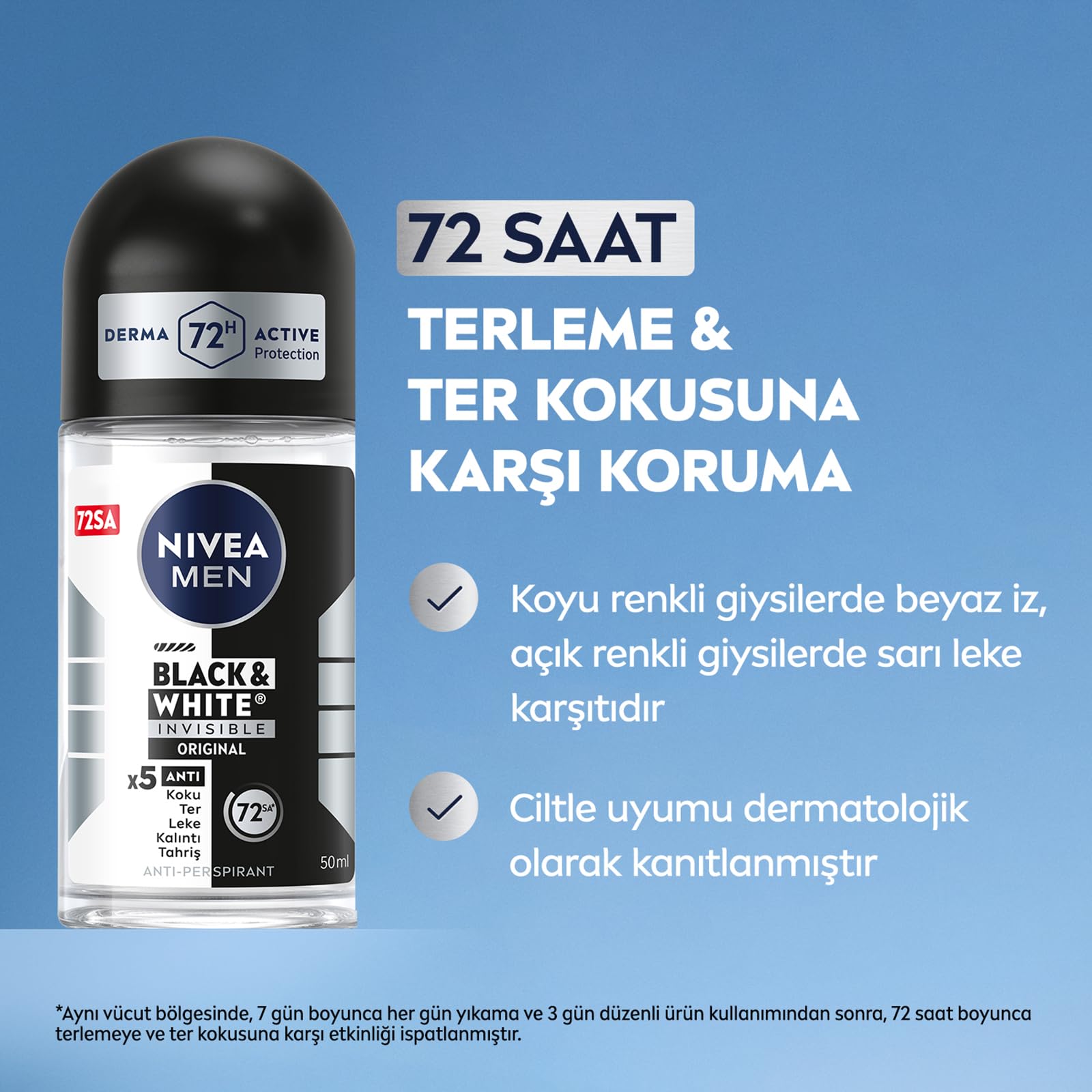 NIVEA MEN Erkek Roll-on Deodorant Black&White Invisible Original 50ml Ve Mini Roll-on 25ml, 72 Saat Anti-Perspirant Koruma